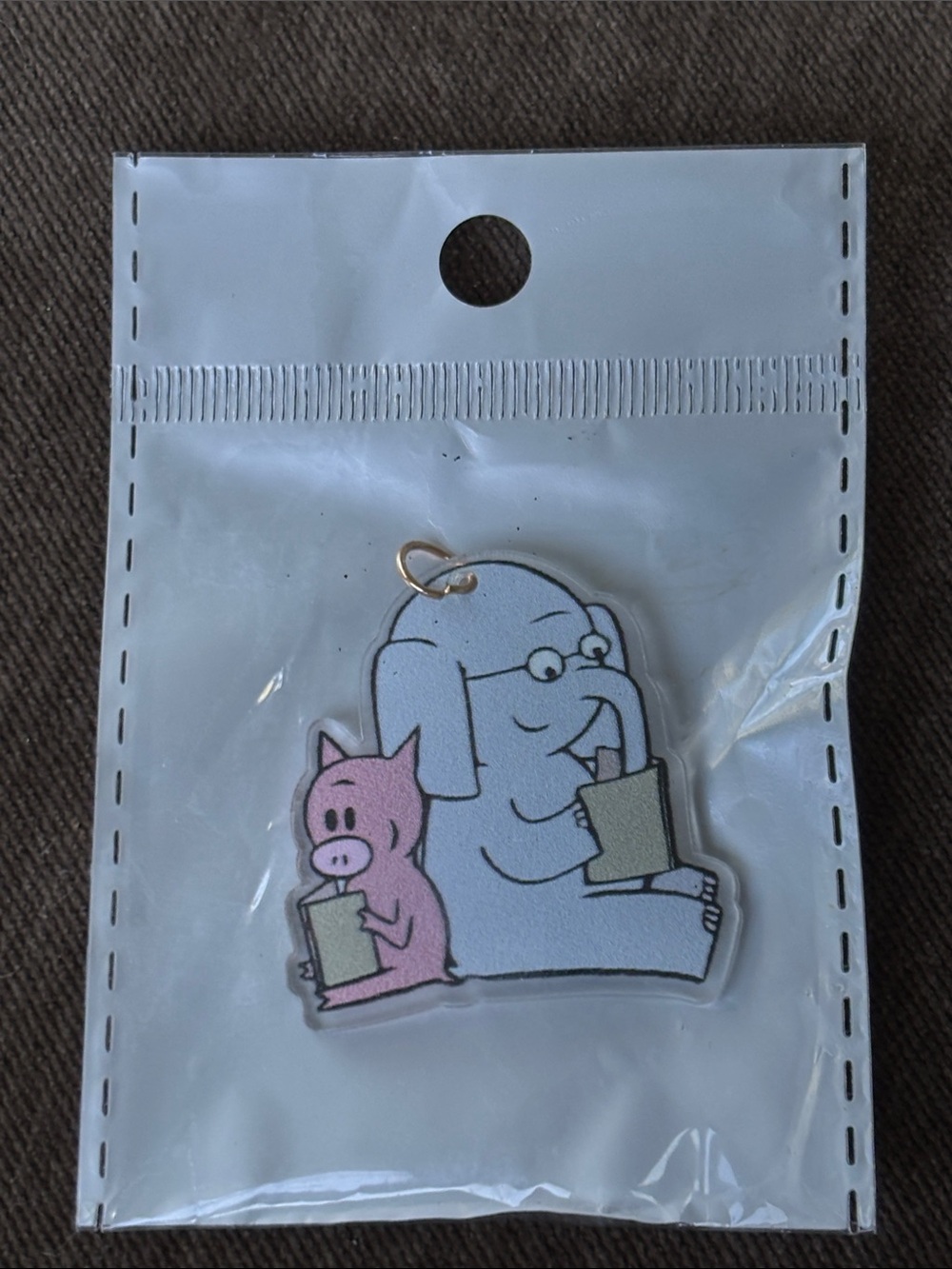Kids Elephant & Piggie Piggy w/ Pigeon  Charm Pendant Gray Grey Pink Green